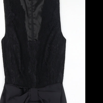 French Connection Womens Black Polyester A-Line Size 8 Square Neck Zip - Bow Detail