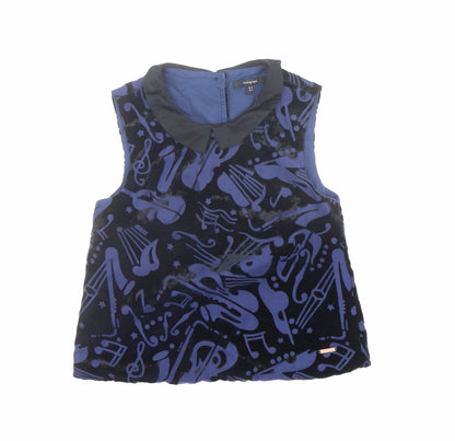 Autograph Girls Blue Geometric Viscose Basic Blouse Size 8-9 Years Collared Button