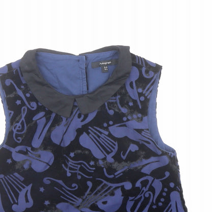 Autograph Girls Blue Geometric Viscose Basic Blouse Size 8-9 Years Collared Button