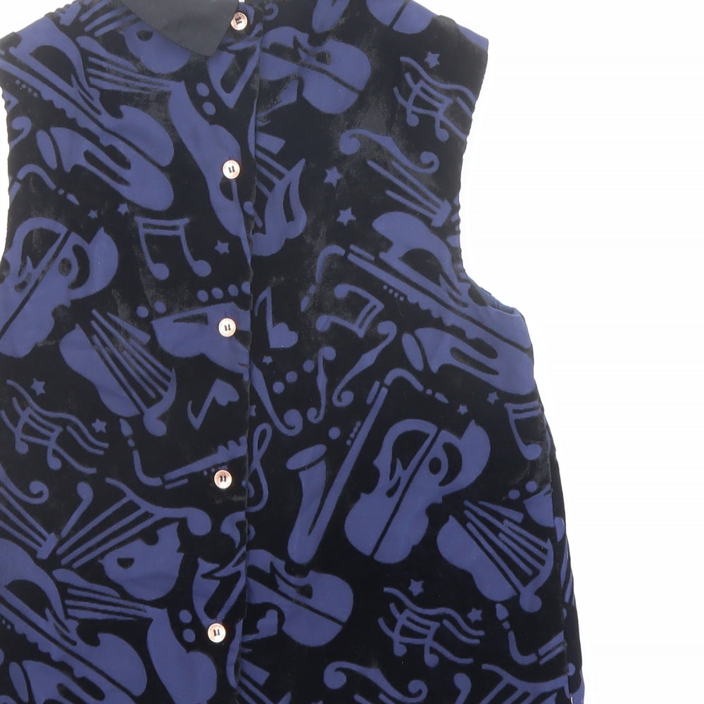 Autograph Girls Blue Geometric Viscose Basic Blouse Size 8-9 Years Collared Button
