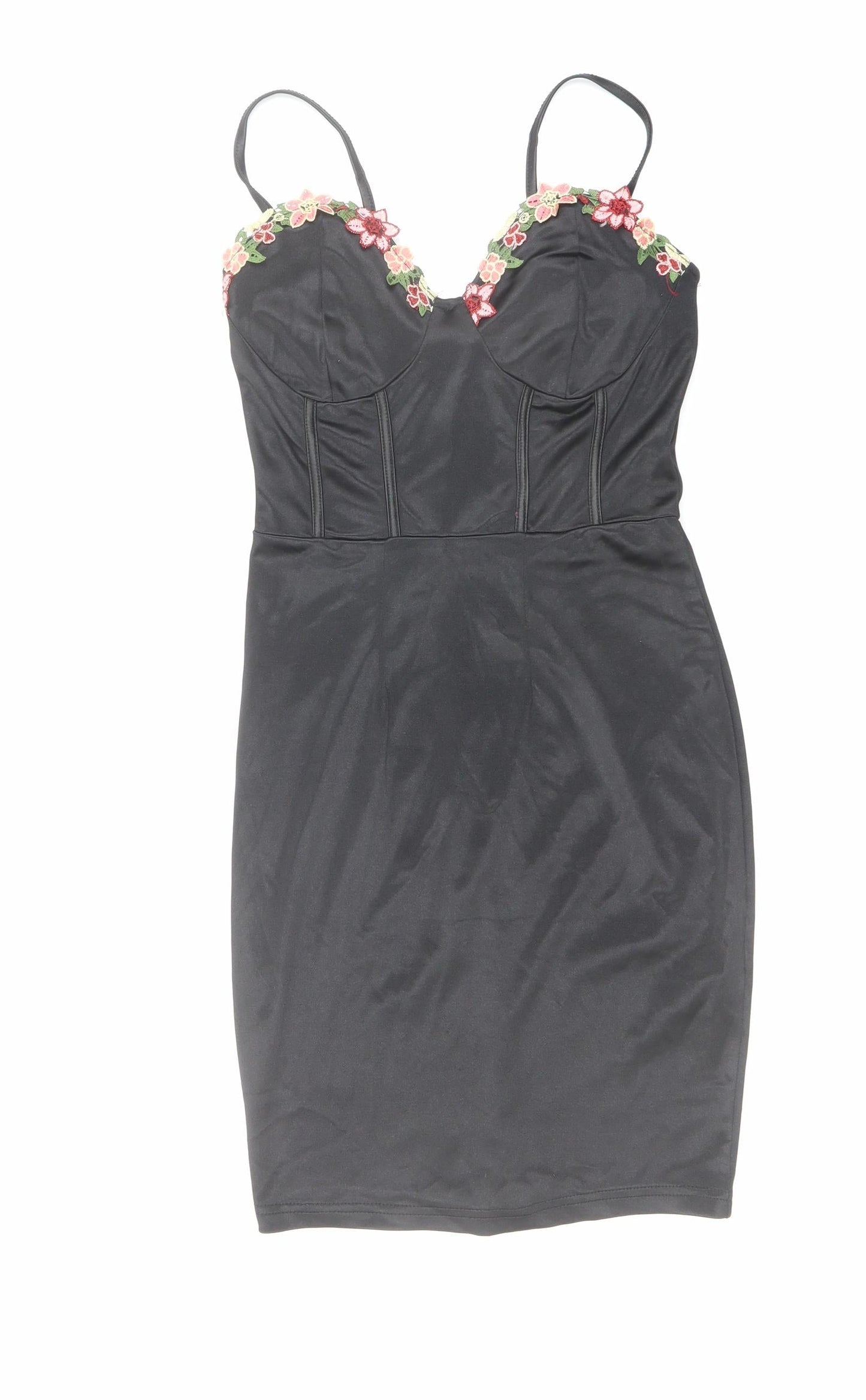 NaaNaa Womens Black Polyester Pencil Dress Size 6 Sweetheart Zip - Flower Detail