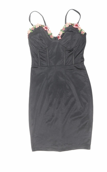 NaaNaa Womens Black Polyester Pencil Dress Size 6 Sweetheart Zip - Flower Detail