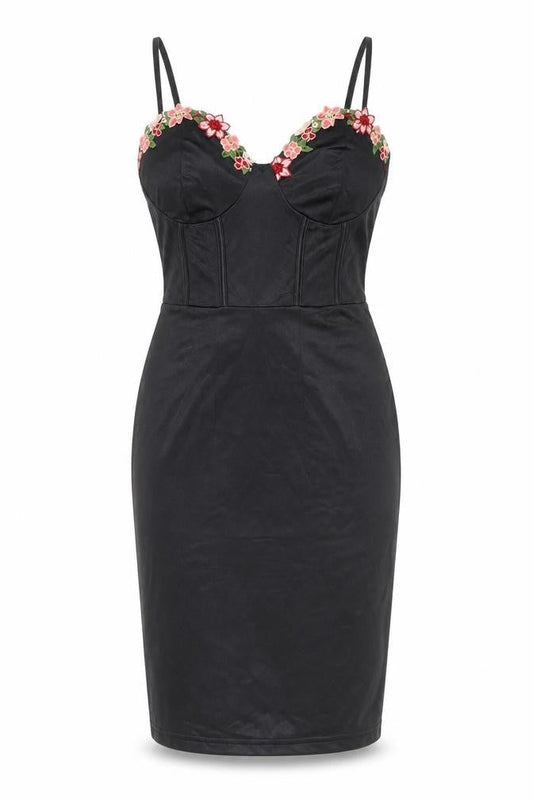 NaaNaa Womens Black Polyester Pencil Dress Size 6 Sweetheart Zip - Flower Detail
