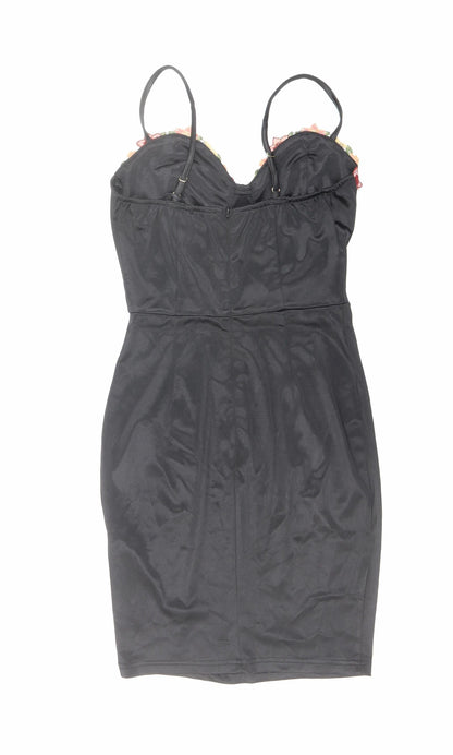 NaaNaa Womens Black Polyester Pencil Dress Size 6 Sweetheart Zip - Flower Detail