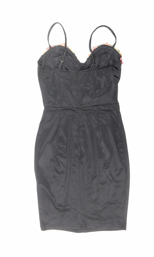 NaaNaa Womens Black Polyester Pencil Dress Size 6 Sweetheart Zip - Flower Detail