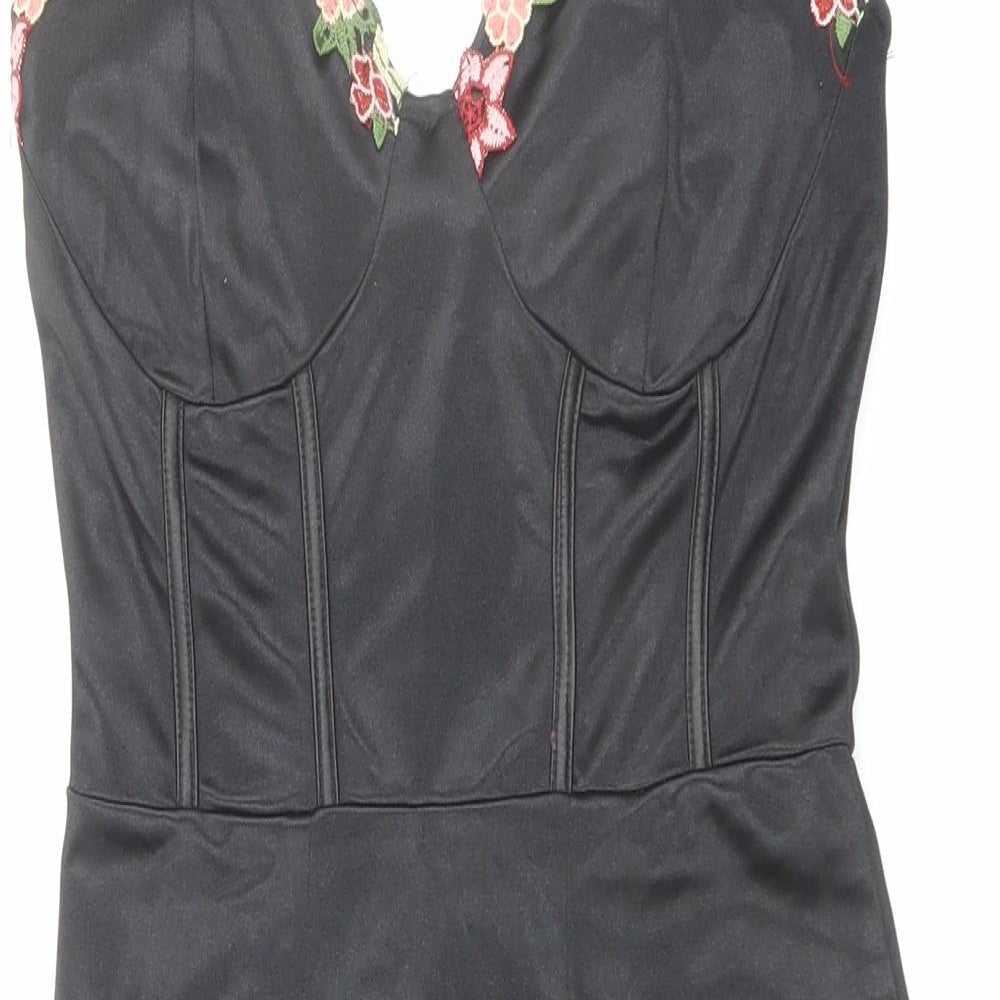 NaaNaa Womens Black Polyester Pencil Dress Size 6 Sweetheart Zip - Flower Detail