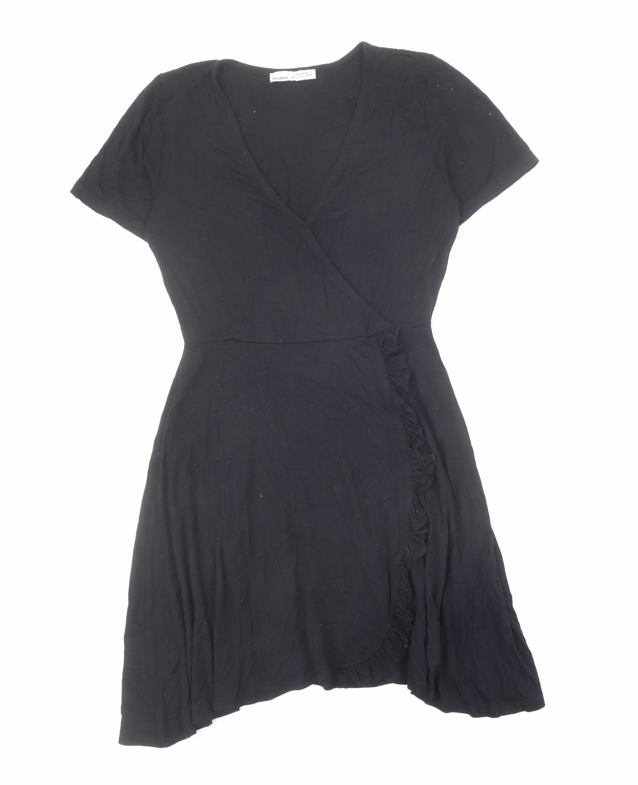 Pull&Bear Womens Black Viscose Skater Dress Size S V-Neck Pullover