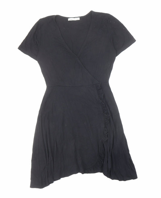 Pull&Bear Womens Black Viscose Skater Dress Size S V-Neck Pullover