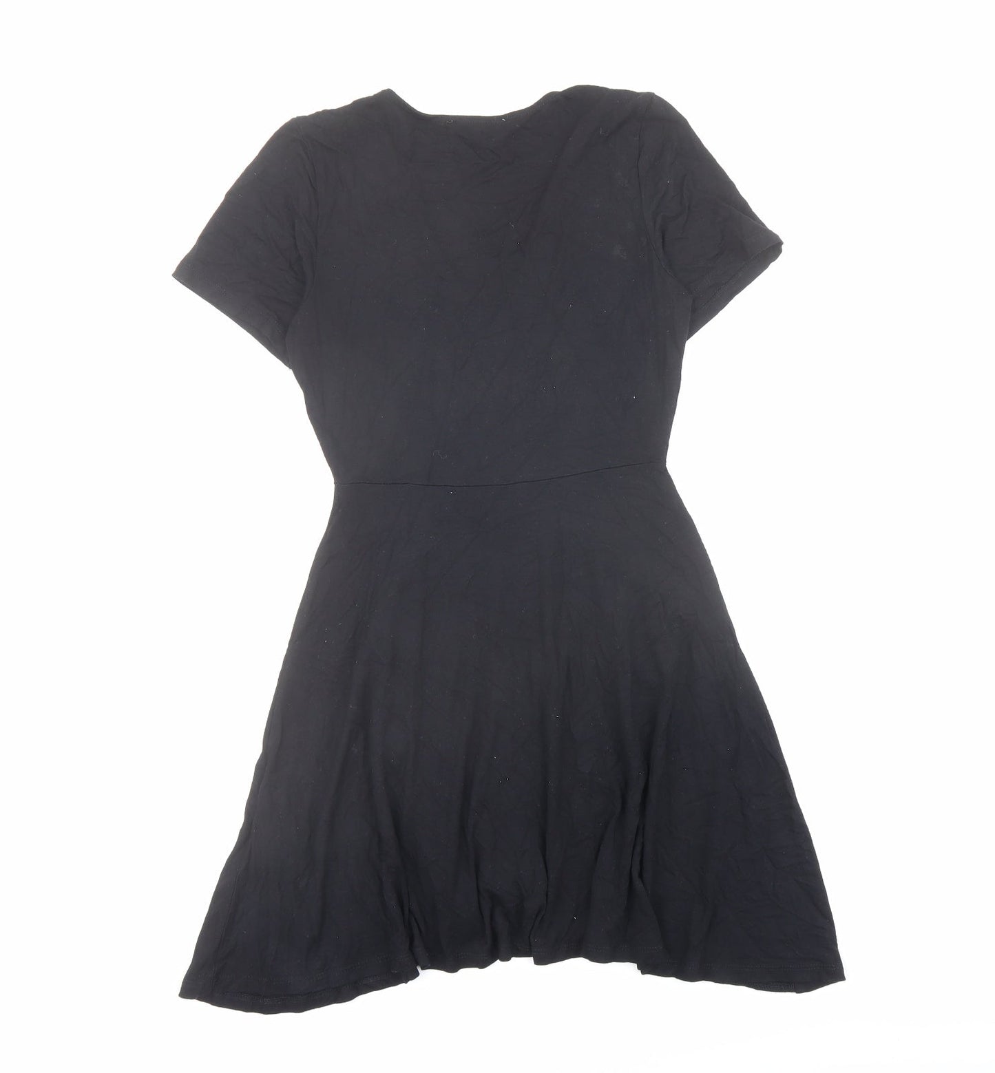 Pull&Bear Womens Black Viscose Skater Dress Size S V-Neck Pullover