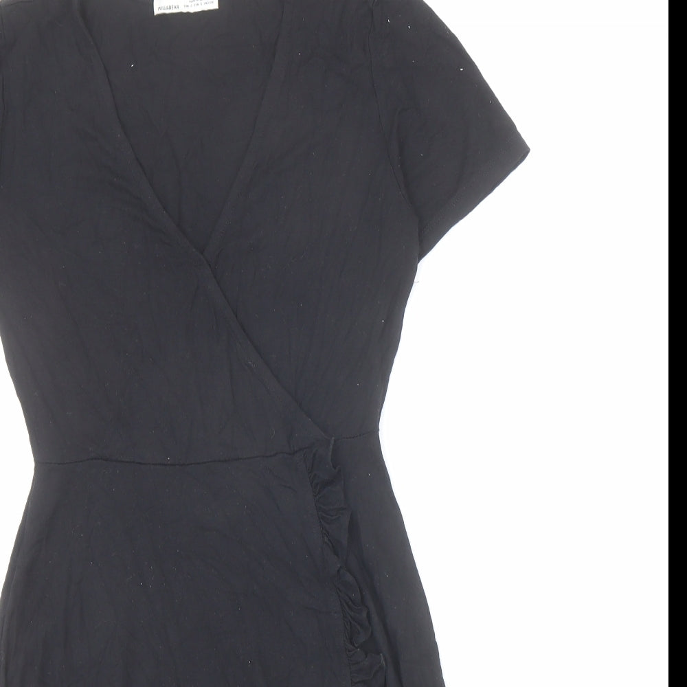 Pull&Bear Womens Black Viscose Skater Dress Size S V-Neck Pullover