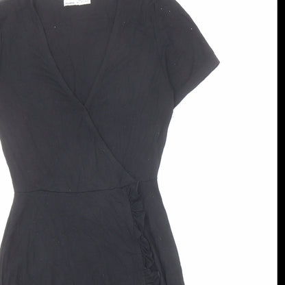 Pull&Bear Womens Black Viscose Skater Dress Size S V-Neck Pullover