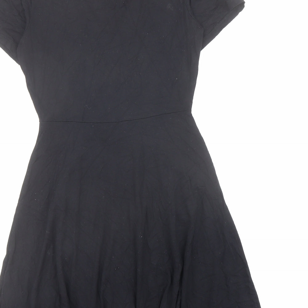 Pull&Bear Womens Black Viscose Skater Dress Size S V-Neck Pullover