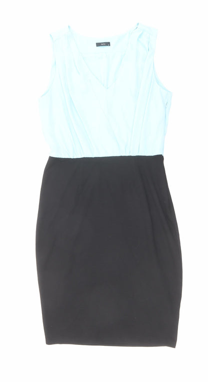 M&Co Womens Blue Polyester Pencil Dress Size 12 V-Neck Zip