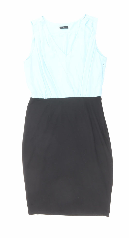 M&Co Womens Blue Polyester Pencil Dress Size 12 V-Neck Zip