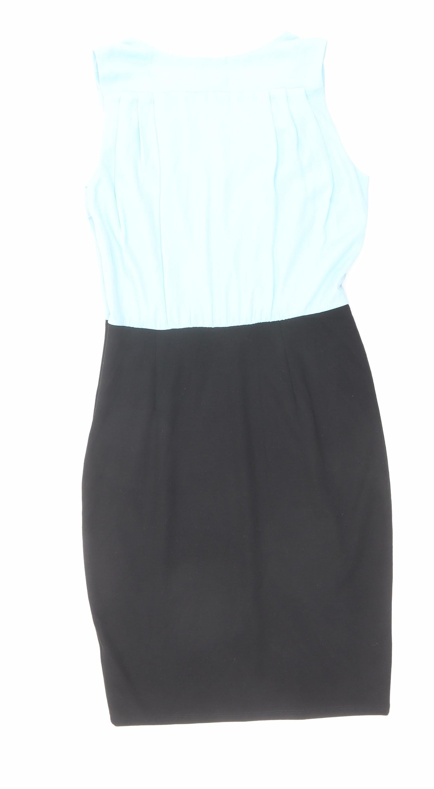 M&Co Womens Blue Polyester Pencil Dress Size 12 V-Neck Zip
