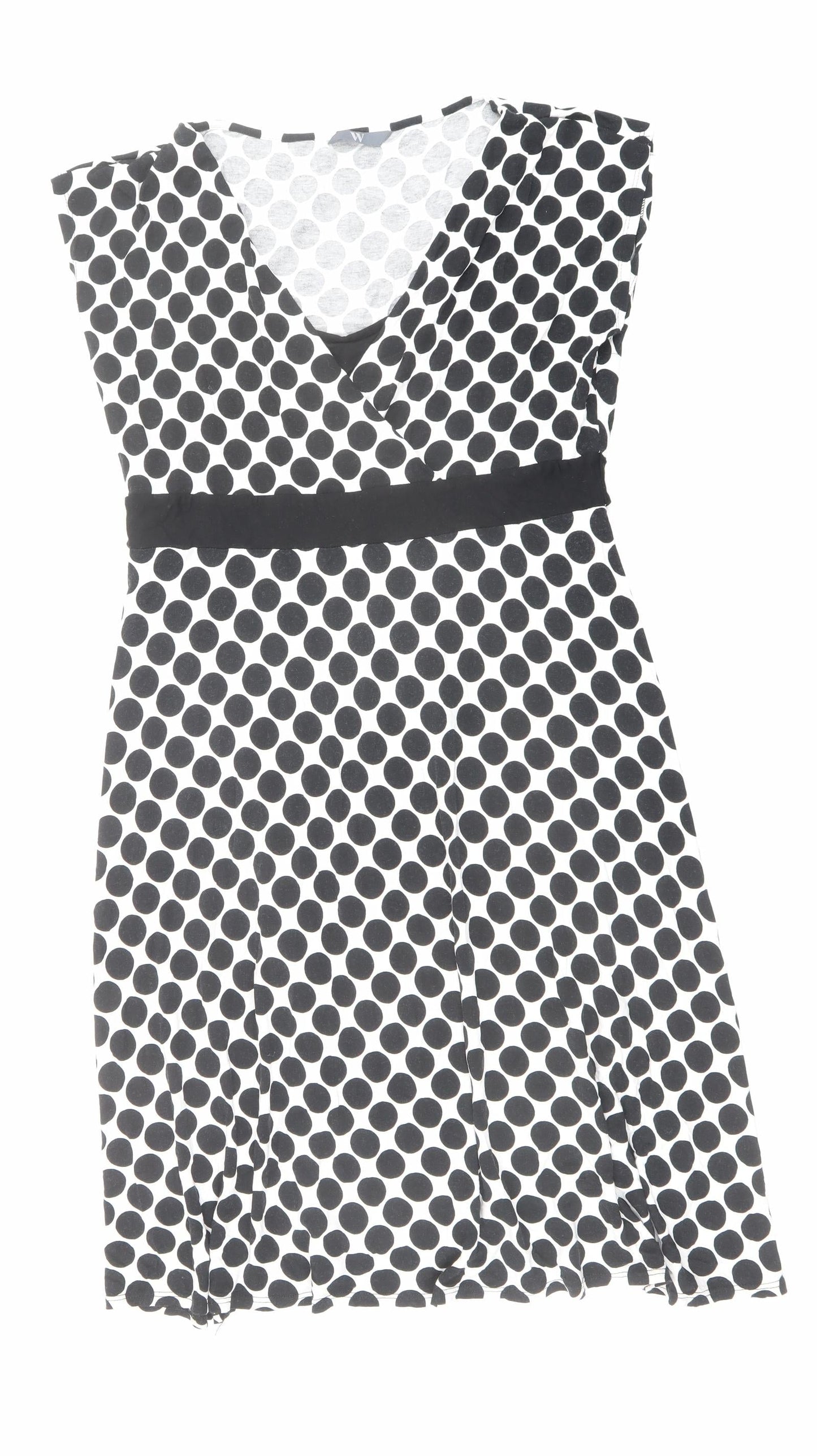 BHS Womens White Polka Dot Viscose Shift Size 14 V-Neck Pullover