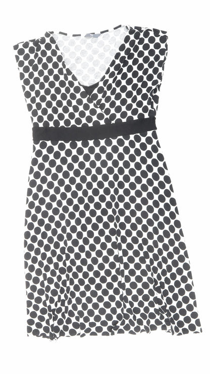 BHS Womens White Polka Dot Viscose Shift Size 14 V-Neck Pullover