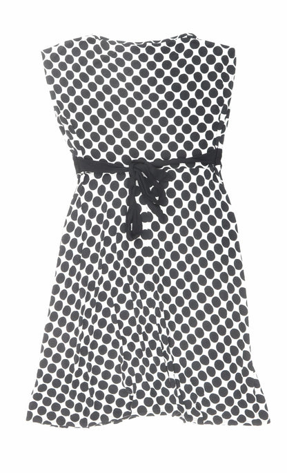 BHS Womens White Polka Dot Viscose Shift Size 14 V-Neck Pullover