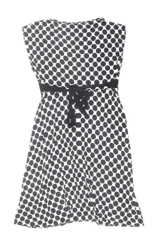 BHS Womens White Polka Dot Viscose Shift Size 14 V-Neck Pullover