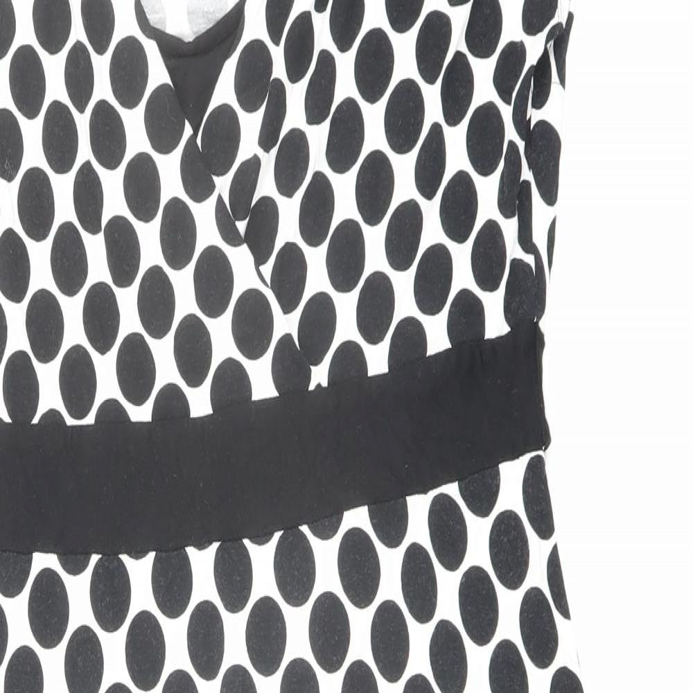 BHS Womens White Polka Dot Viscose Shift Size 14 V-Neck Pullover