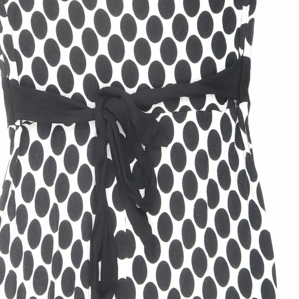 BHS Womens White Polka Dot Viscose Shift Size 14 V-Neck Pullover