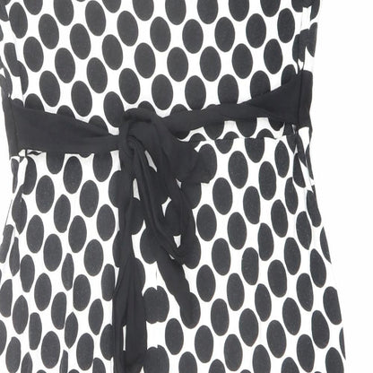 BHS Womens White Polka Dot Viscose Shift Size 14 V-Neck Pullover