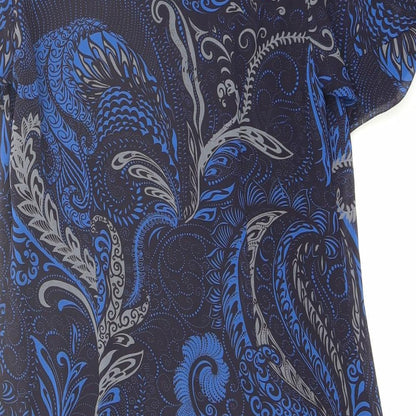Marks and Spencer Womens Blue Geometric Polyester A-Line Size 10 Round Neck Zip - Sequin Detail