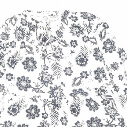 Glamorous Womens White Floral Cotton A-Line Size 6 V-Neck Pullover