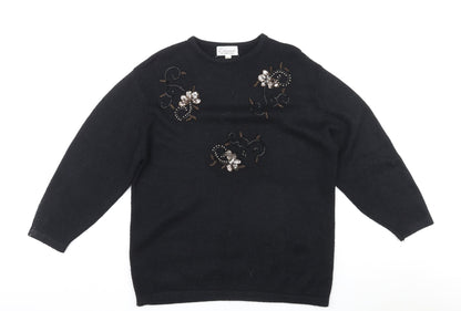 Emerica Womens Black Round Neck Acrylic Pullover Jumper Size 6 - Embellished design on front