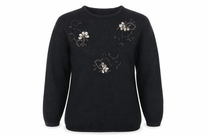 Emerica Womens Black Round Neck Acrylic Pullover Jumper Size 6 - Embellished design on front