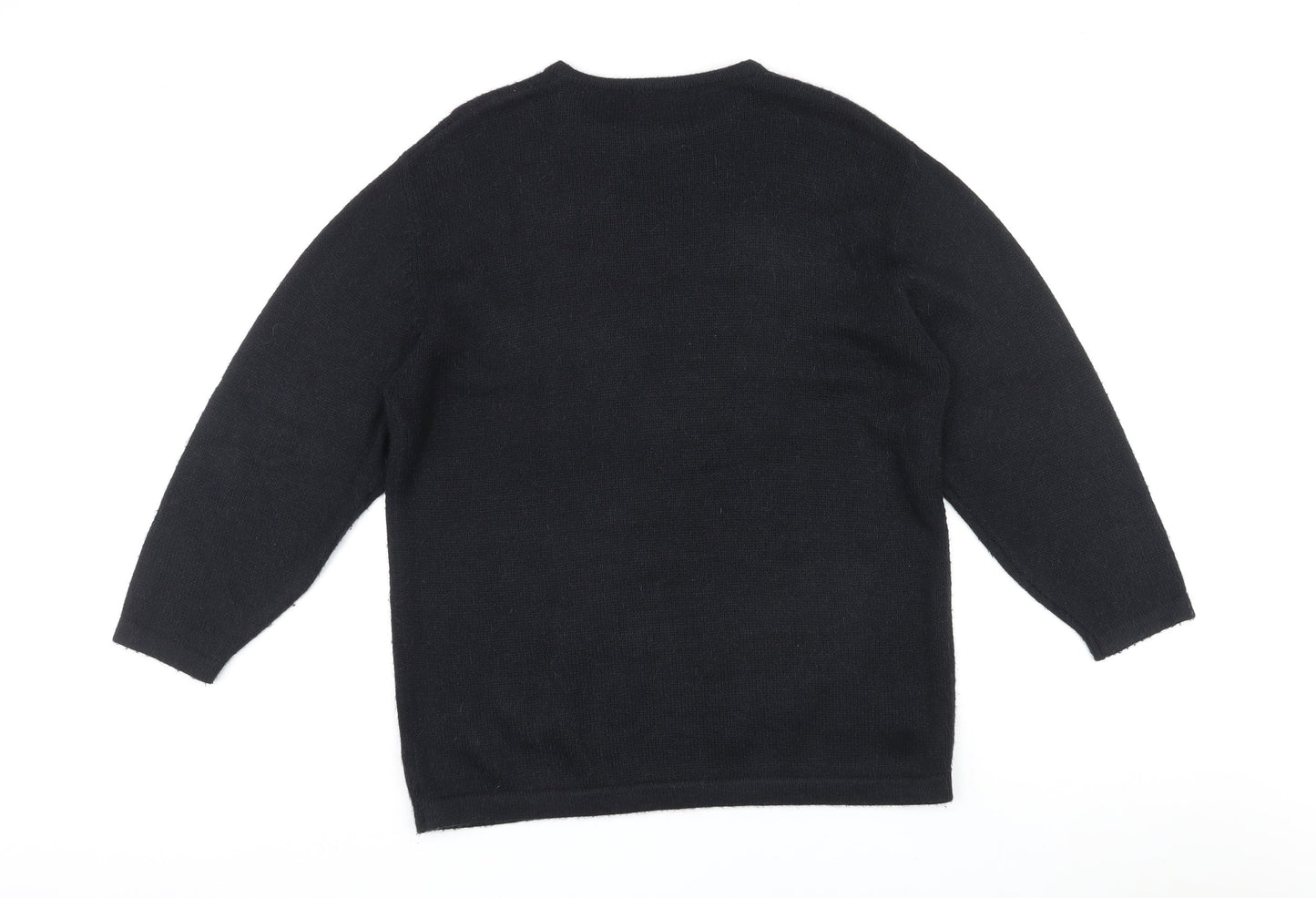 Emerica Womens Black Round Neck Acrylic Pullover Jumper Size 6 - Embellished design on front