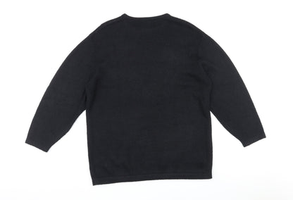 Emerica Womens Black Round Neck Acrylic Pullover Jumper Size 6 - Embellished design on front