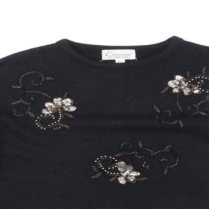 Emerica Womens Black Round Neck Acrylic Pullover Jumper Size 6 - Embellished design on front