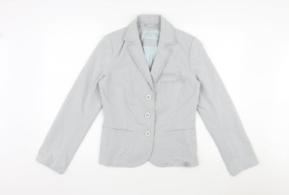 New Look Womens Grey Pinstripe Cotton Jacket Blazer Size 12