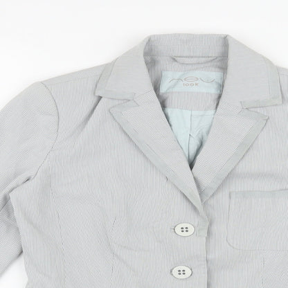 New Look Womens Grey Pinstripe Cotton Jacket Blazer Size 12
