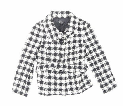 Jem basic Womens Ivory Plaid Jacket Size M Button