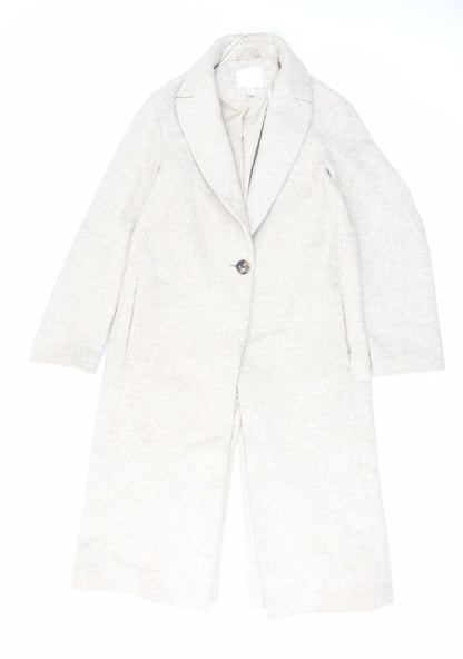 H&M Womens Beige Overcoat Coat Size XS Button