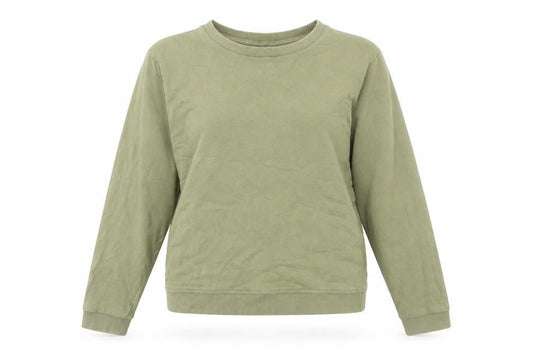 Front view of ASOS women’s green cotton pullover sweatshirt, size UK 6, pullover