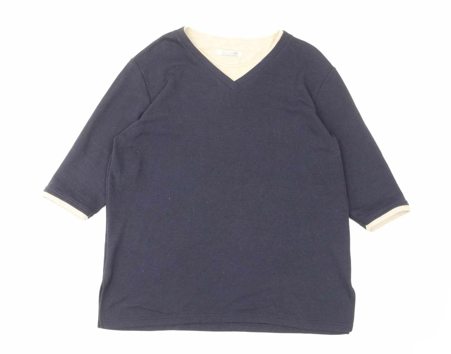 Leisure Womens Blue V-Neck Polyester Pullover Jumper Size 20
