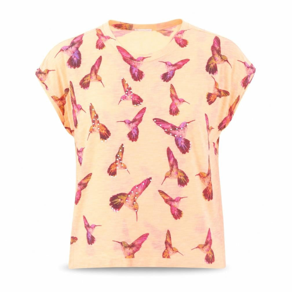 Voulez-Vous Womens Pink Geometric Polyester Basic T-Shirt Size S Scoop Neck - S/M, Oversized