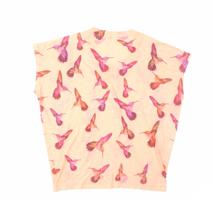 Voulez-Vous Womens Pink Geometric Polyester Basic T-Shirt Size S Scoop Neck - S/M, Oversized