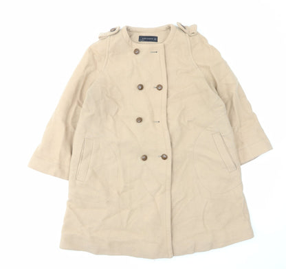 Zara Womens Beige Overcoat Coat Size S Button - Bows, Pockets