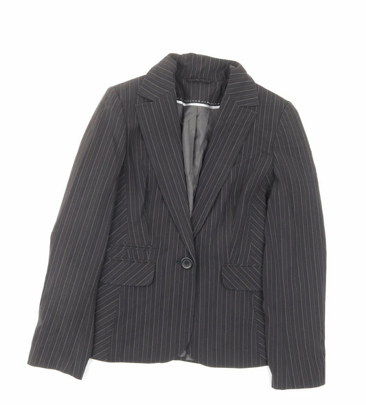 Dorothy Perkins Womens Grey Striped Polyester Jacket Suit Jacket Size 10 - Pockets