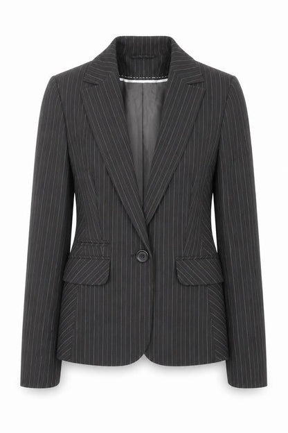 Dorothy Perkins Womens Grey Striped Polyester Jacket Suit Jacket Size 10 - Pockets