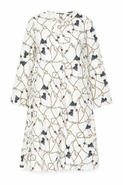 Boohoo Womens Ivory Geometric Polyester Sheath Size 10 V-Neck Button