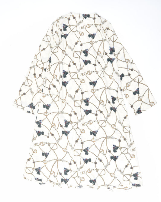 Boohoo Womens Ivory Geometric Polyester Sheath Size 10 V-Neck Button