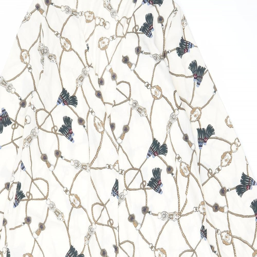 Boohoo Womens Ivory Geometric Polyester Sheath Size 10 V-Neck Button