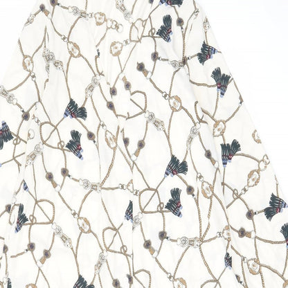 Boohoo Womens Ivory Geometric Polyester Sheath Size 10 V-Neck Button