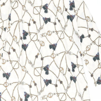 Boohoo Womens Ivory Geometric Polyester Sheath Size 10 V-Neck Button