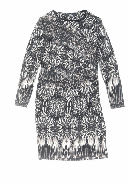 Debenhams Womens Black Animal Print Viscose Bodycon Size 14 Boat Neck Zip - Zip